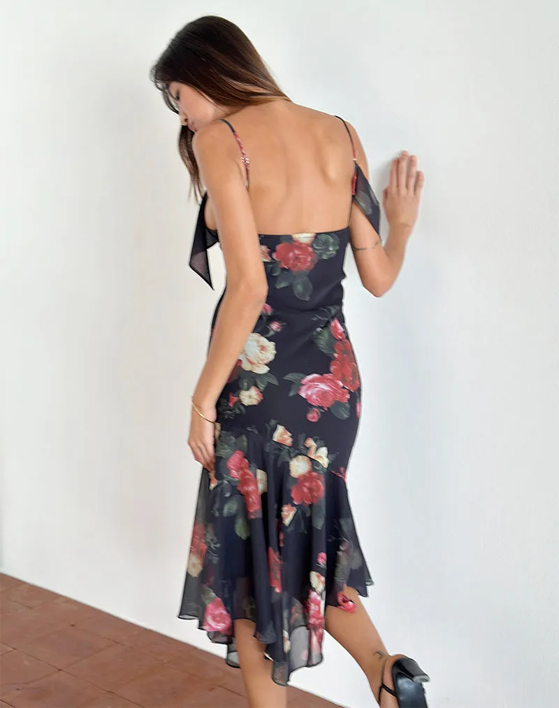 Dansya Midi Dress in Renaissance Rose Black