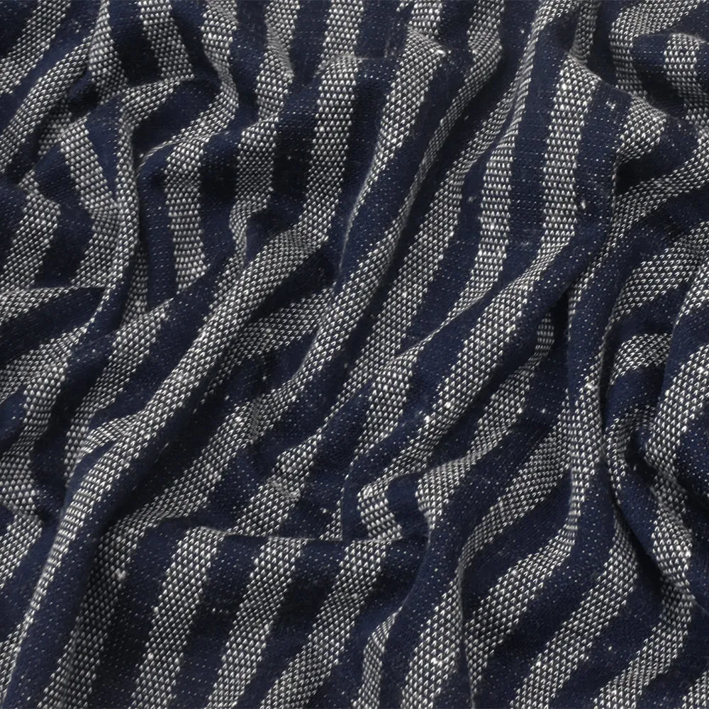 Dark Navy -White Stripe Stretch Cotton Double Knit Fabric