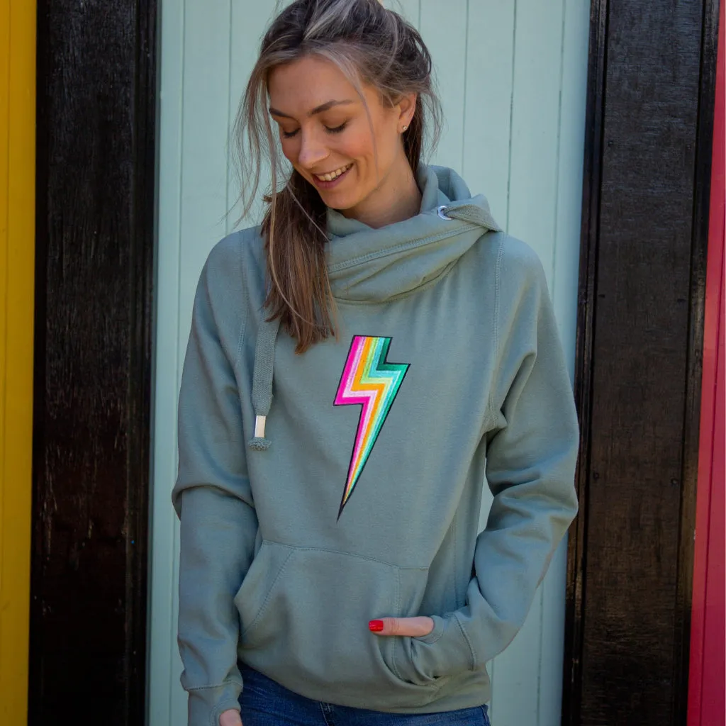 Embroidered New Bolt Cross Neck Hoodie in Soft Blue