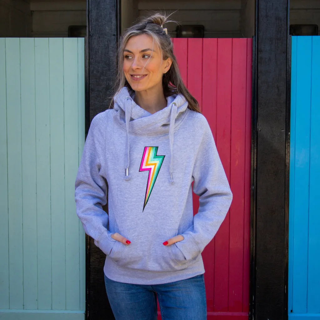 Embroidered New Bolt Cross Neck Hoodie in Soft Blue