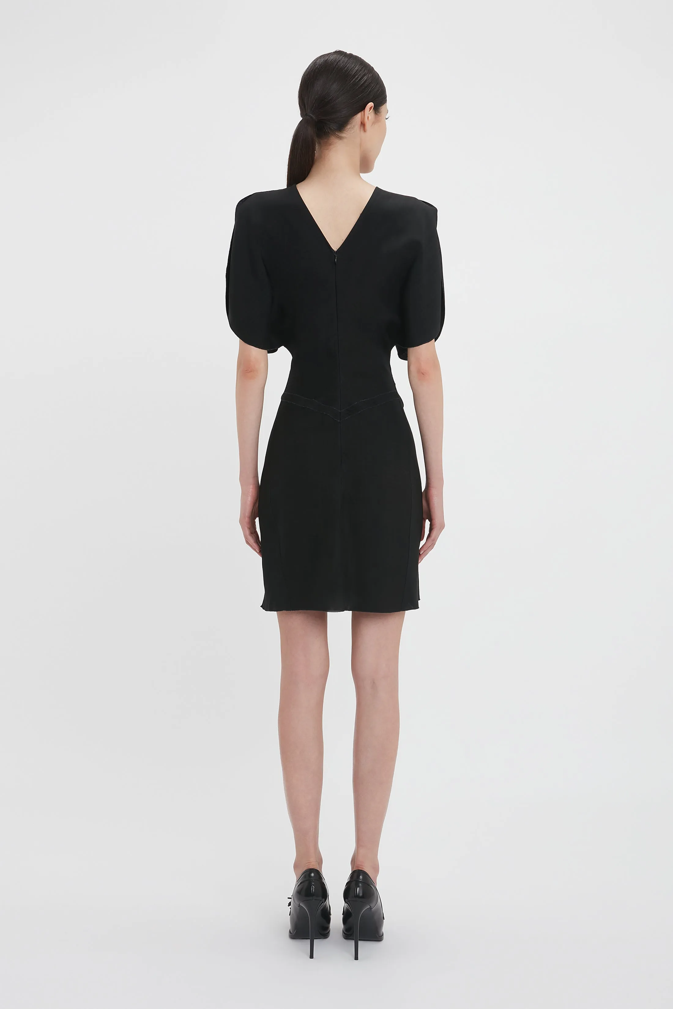 Gathered Waist Mini Dress In Black