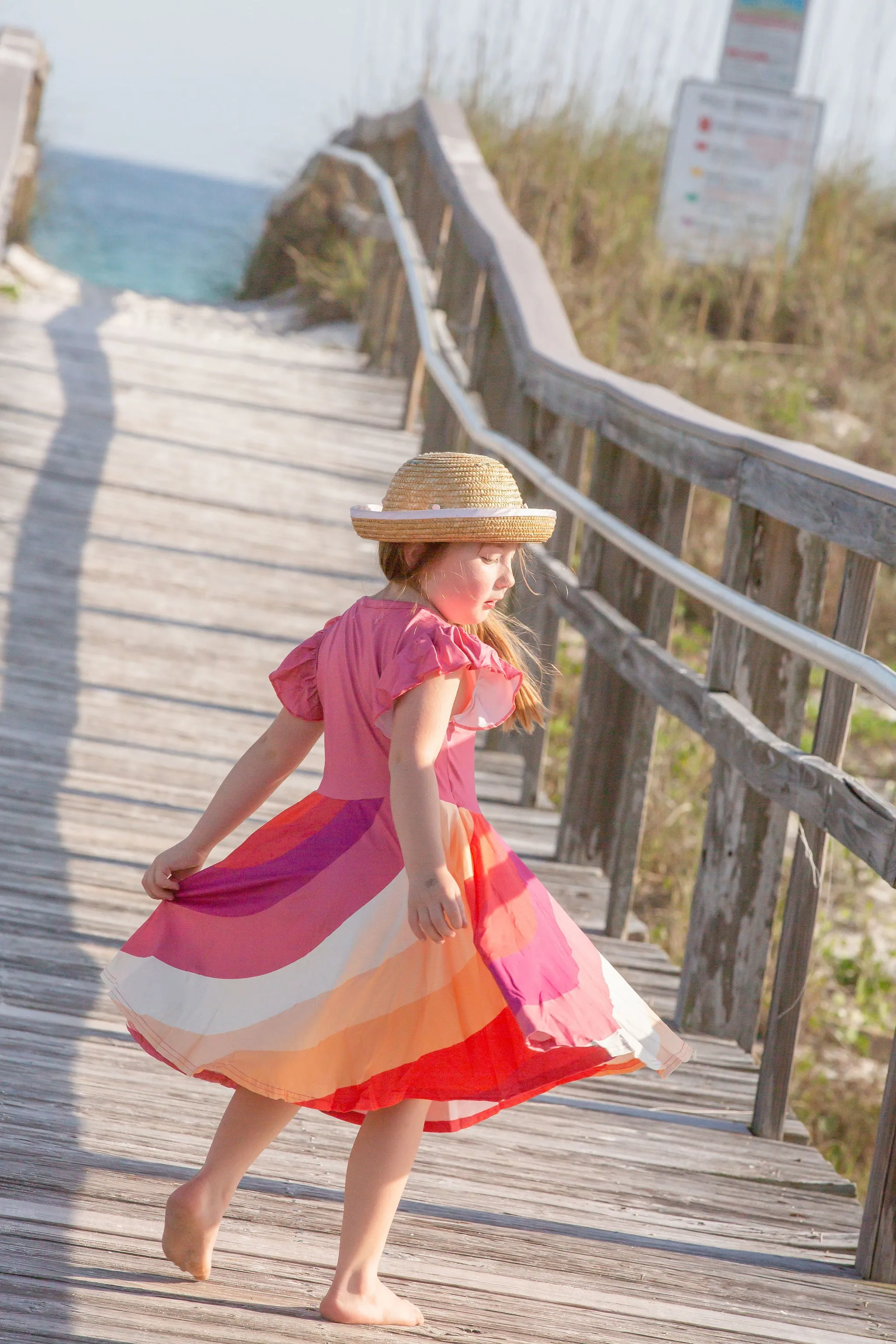 Girls Fun Playful Rainbow Spin Dresses - Burgundy