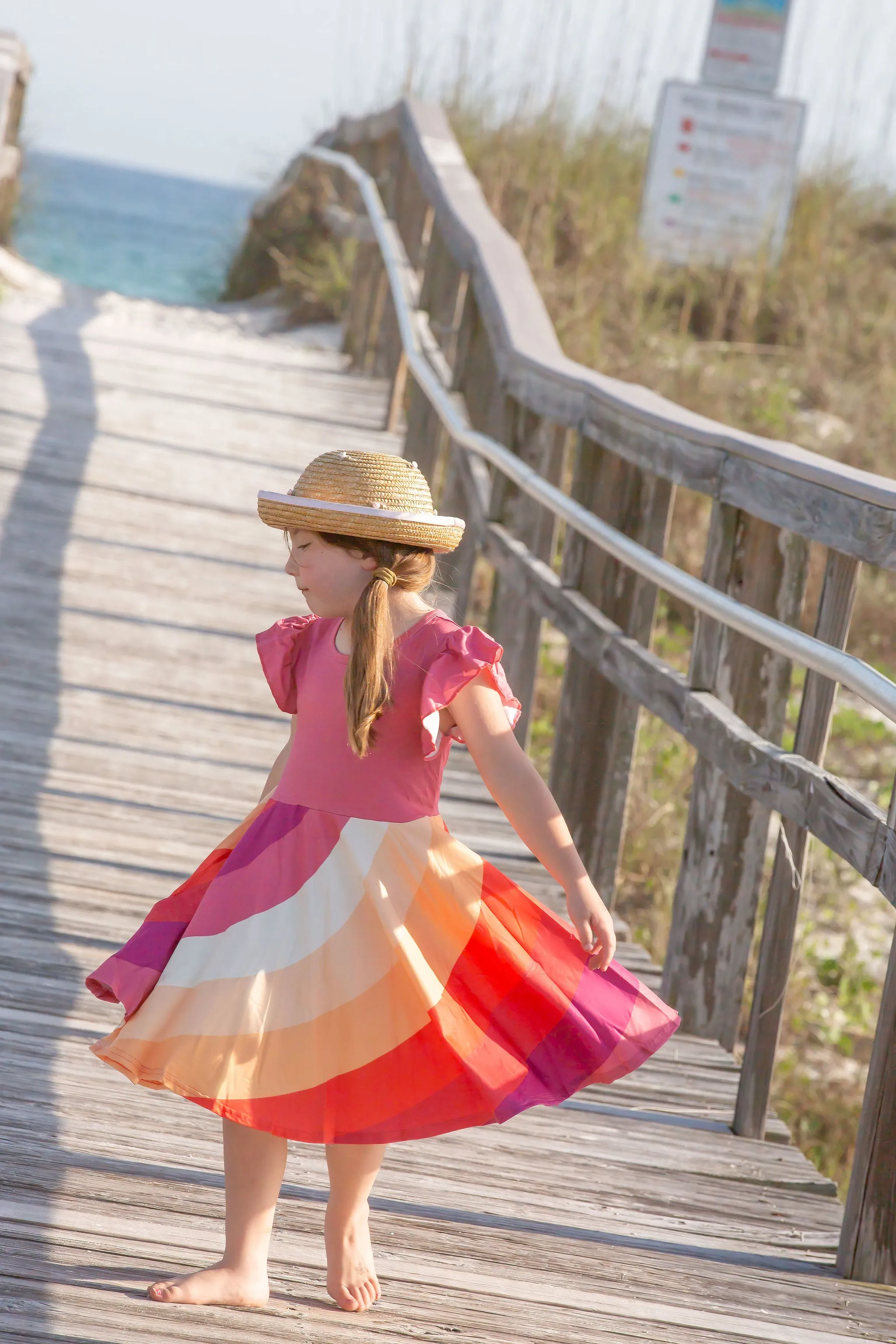 Girls Fun Playful Rainbow Spin Dresses - Burgundy