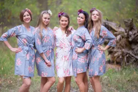 Gray Faded Flowers Pattern Bridesmaids Robes