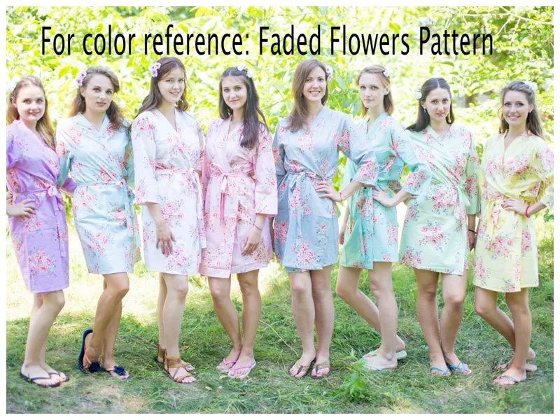 Gray Faded Flowers Pattern Bridesmaids Robes