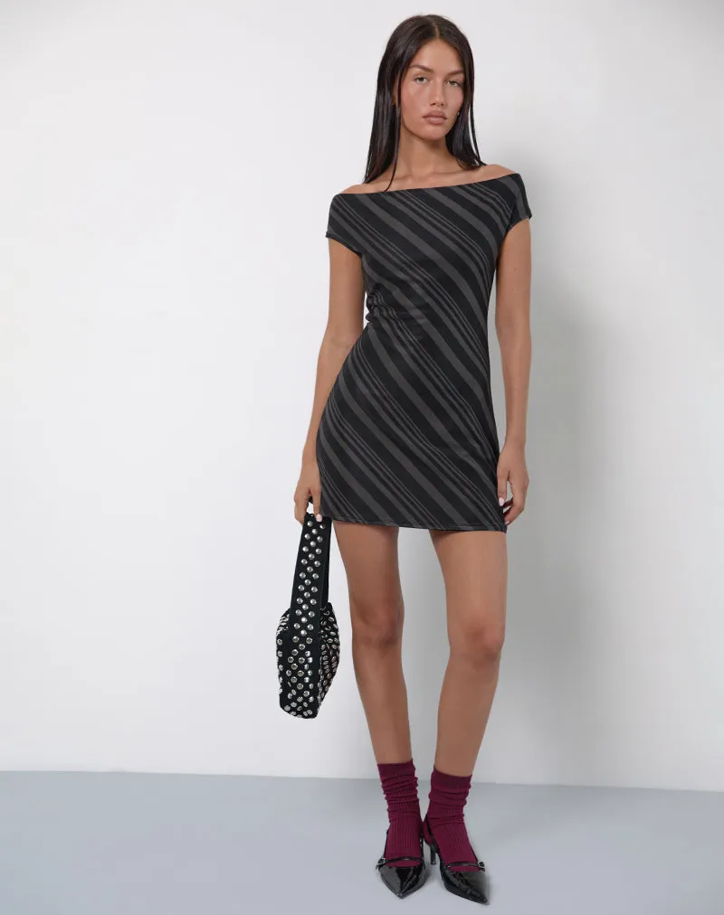 Hari Mini Dress in Irregular Stripe Grey Black