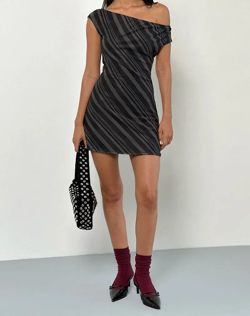 Hari Mini Dress in Irregular Stripe Grey Black