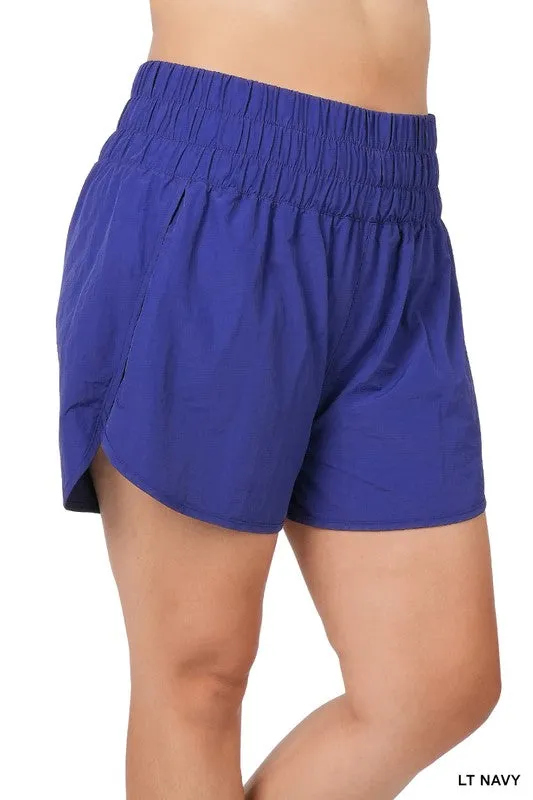 Hi Curvy Plus Size Women Windbreaker Smocked Waistband Running Shorts