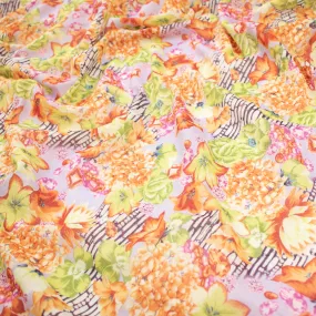 Japanese Pure Cotton Lawn Prints Design-170 Orange Hydrangea & Green Flowers on Lilac