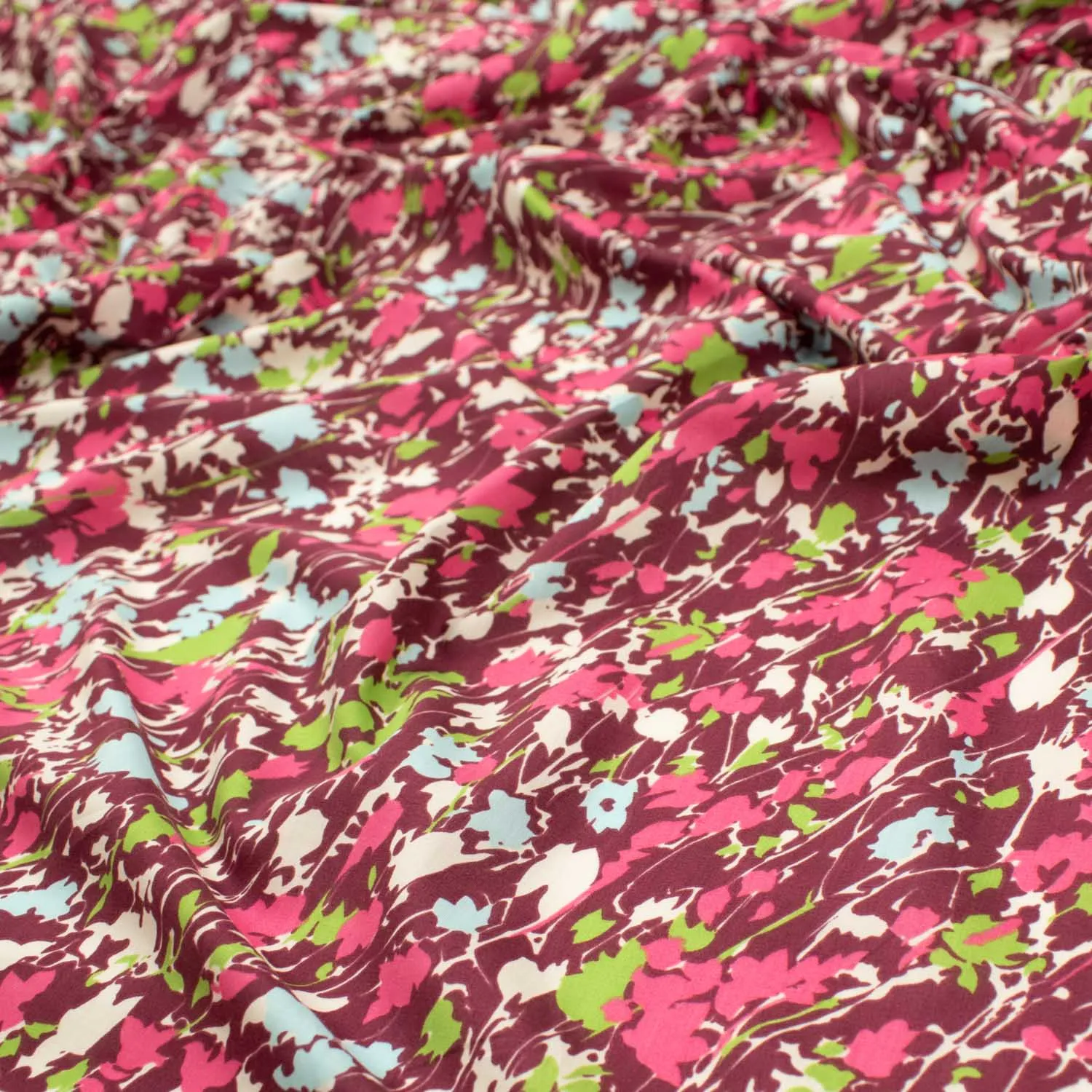 Japanese Pure Cotton Lawn Prints Design-189 Abstract Multicolour Florals on Burgundy