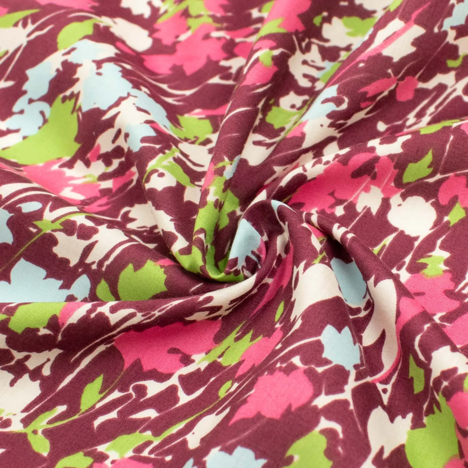 Japanese Pure Cotton Lawn Prints Design-189 Abstract Multicolour Florals on Burgundy