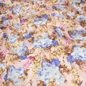 Japanese Pure Cotton Lawn Prints Design-220 Blue & Beige Florals on Baby Pink