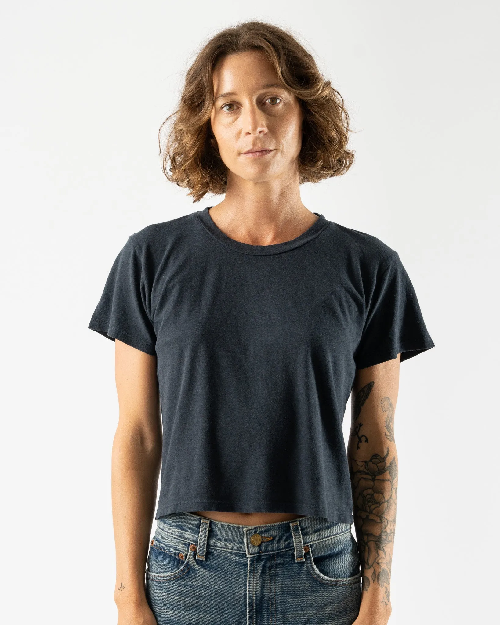 Jungmaven Cropped Ojai Tee in Navy