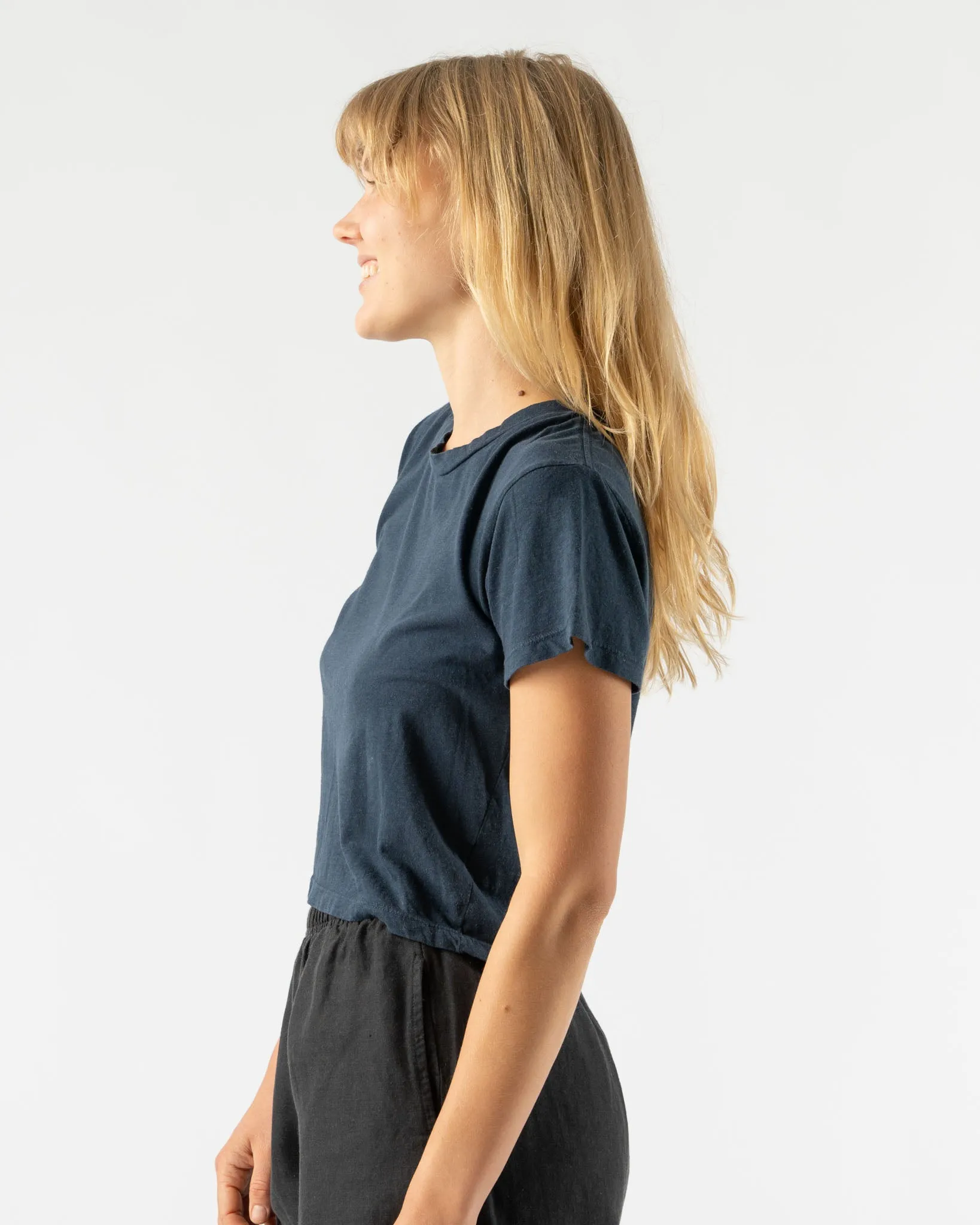 Jungmaven Cropped Ojai Tee in Navy