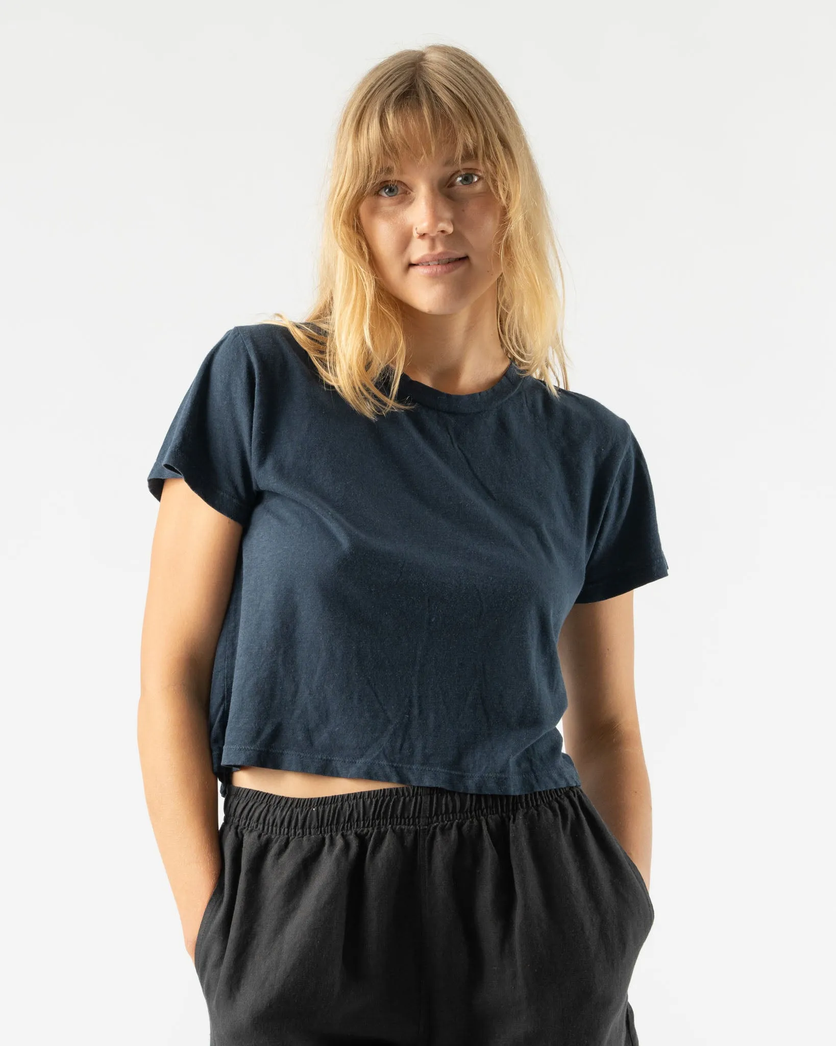 Jungmaven Cropped Ojai Tee in Navy