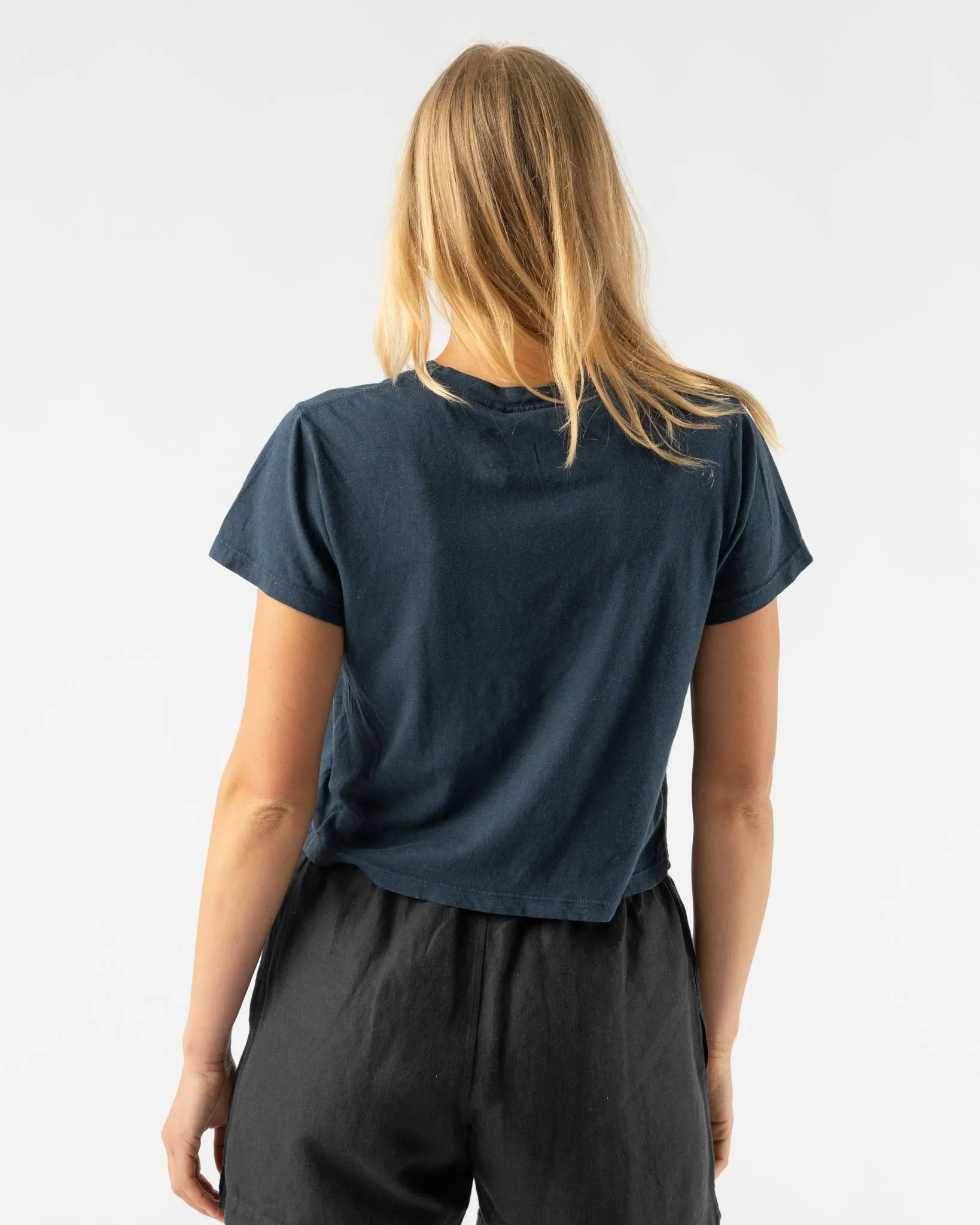 Jungmaven Cropped Ojai Tee in Navy