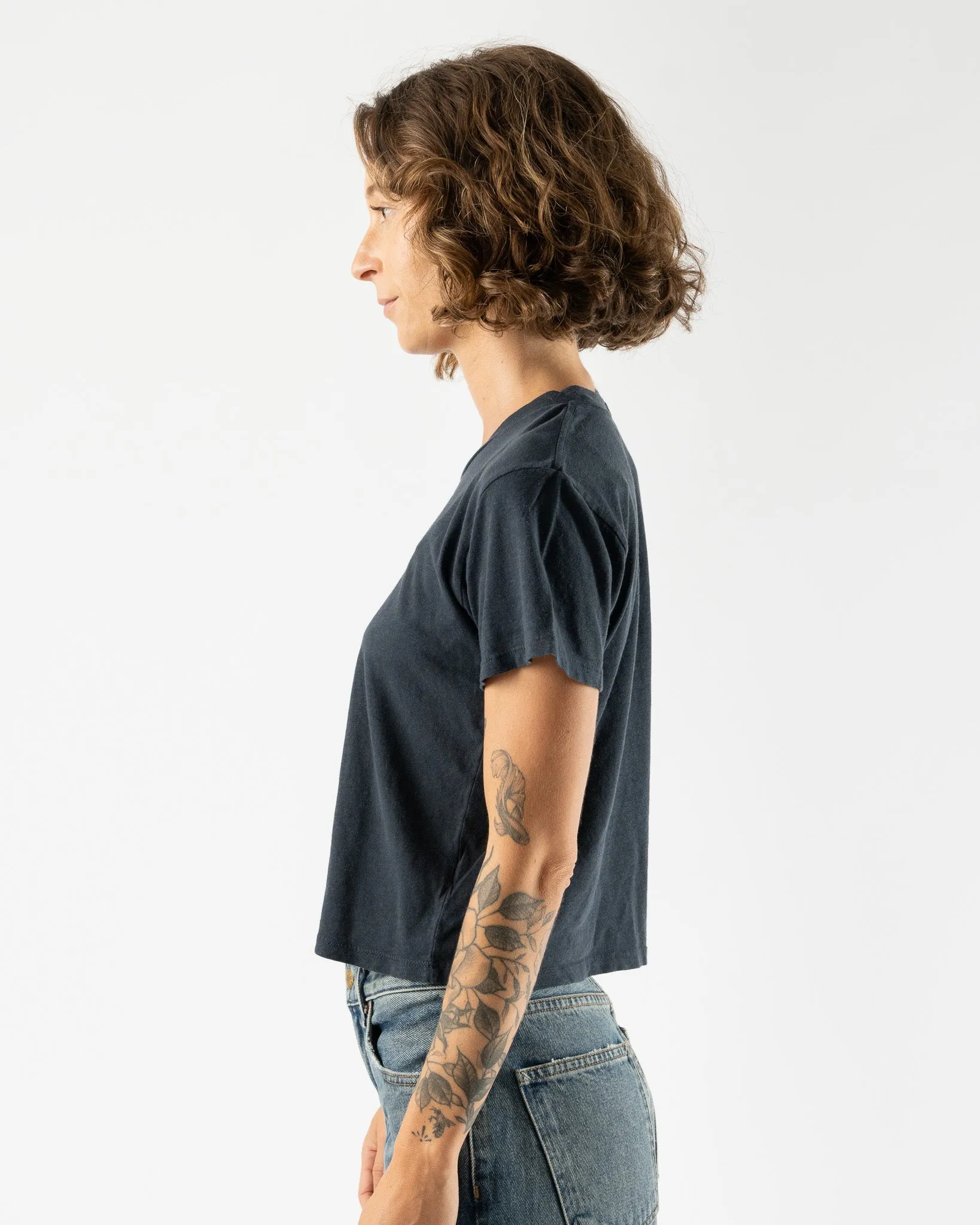 Jungmaven Cropped Ojai Tee in Navy