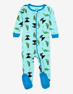 Kids Footed Blue Dinosaur Pajamas