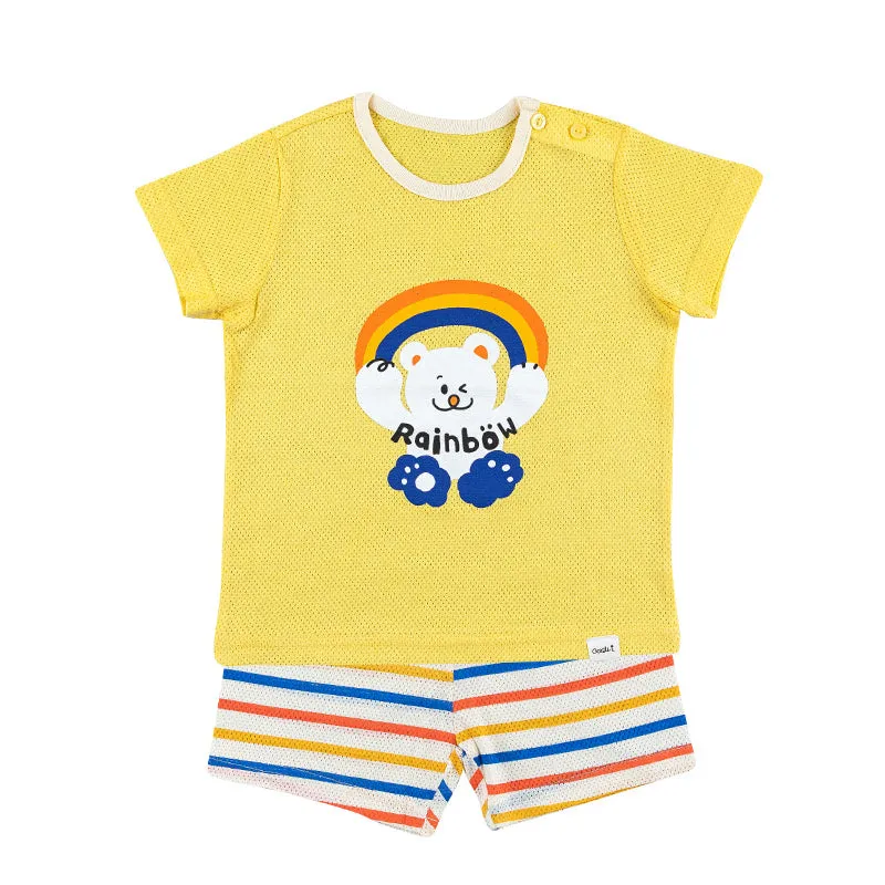 Kids Summer Short Shirt Cotton Cool Mesh Pajamas Set - Rainbow