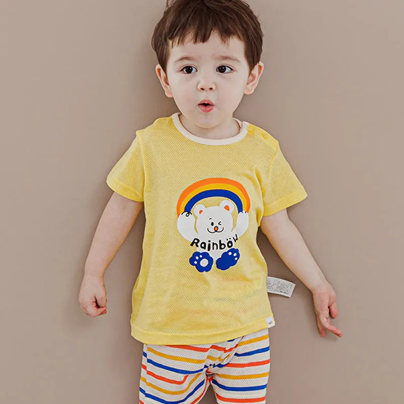 Kids Summer Short Shirt Cotton Cool Mesh Pajamas Set - Rainbow