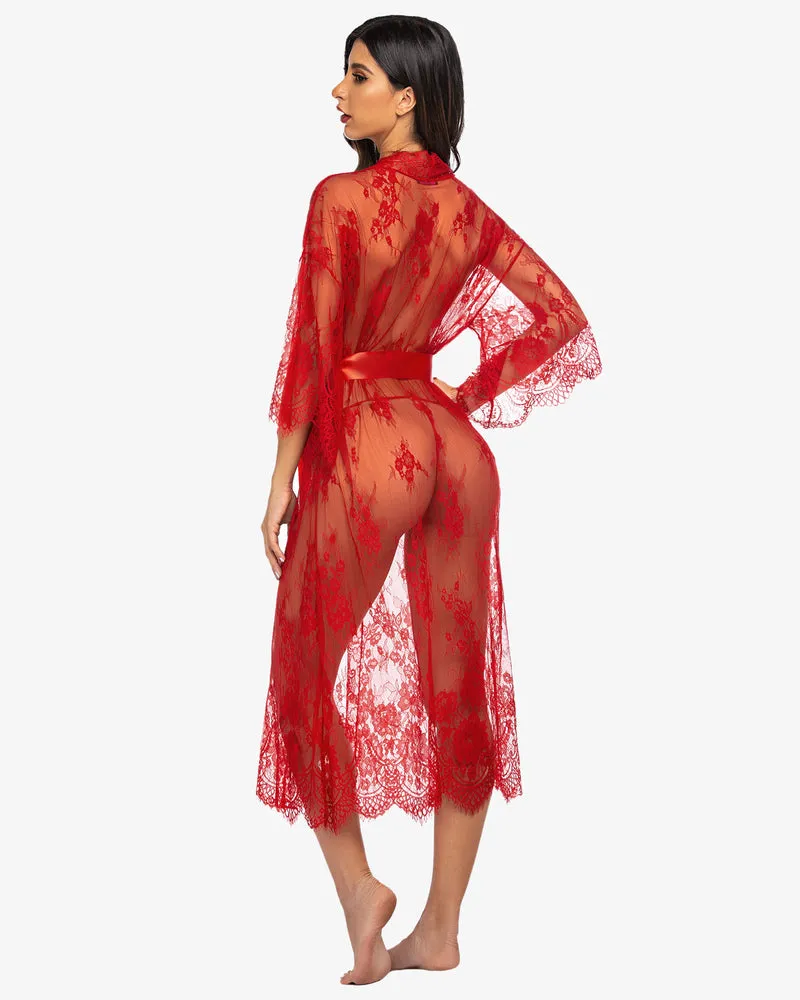 Lace Kimono Robe Sheer Nightdress