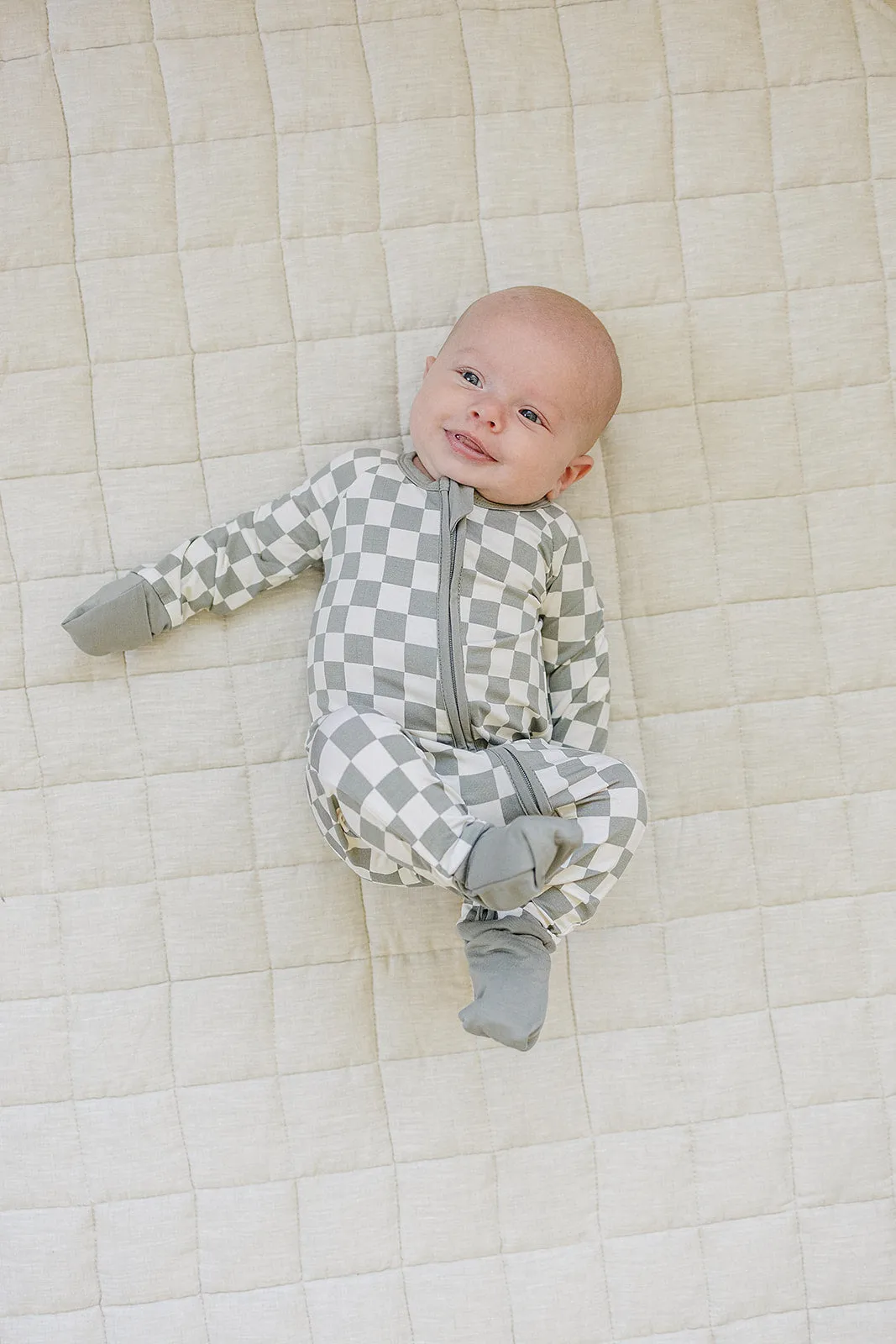 Light Green Checkered Bamboo Zipper