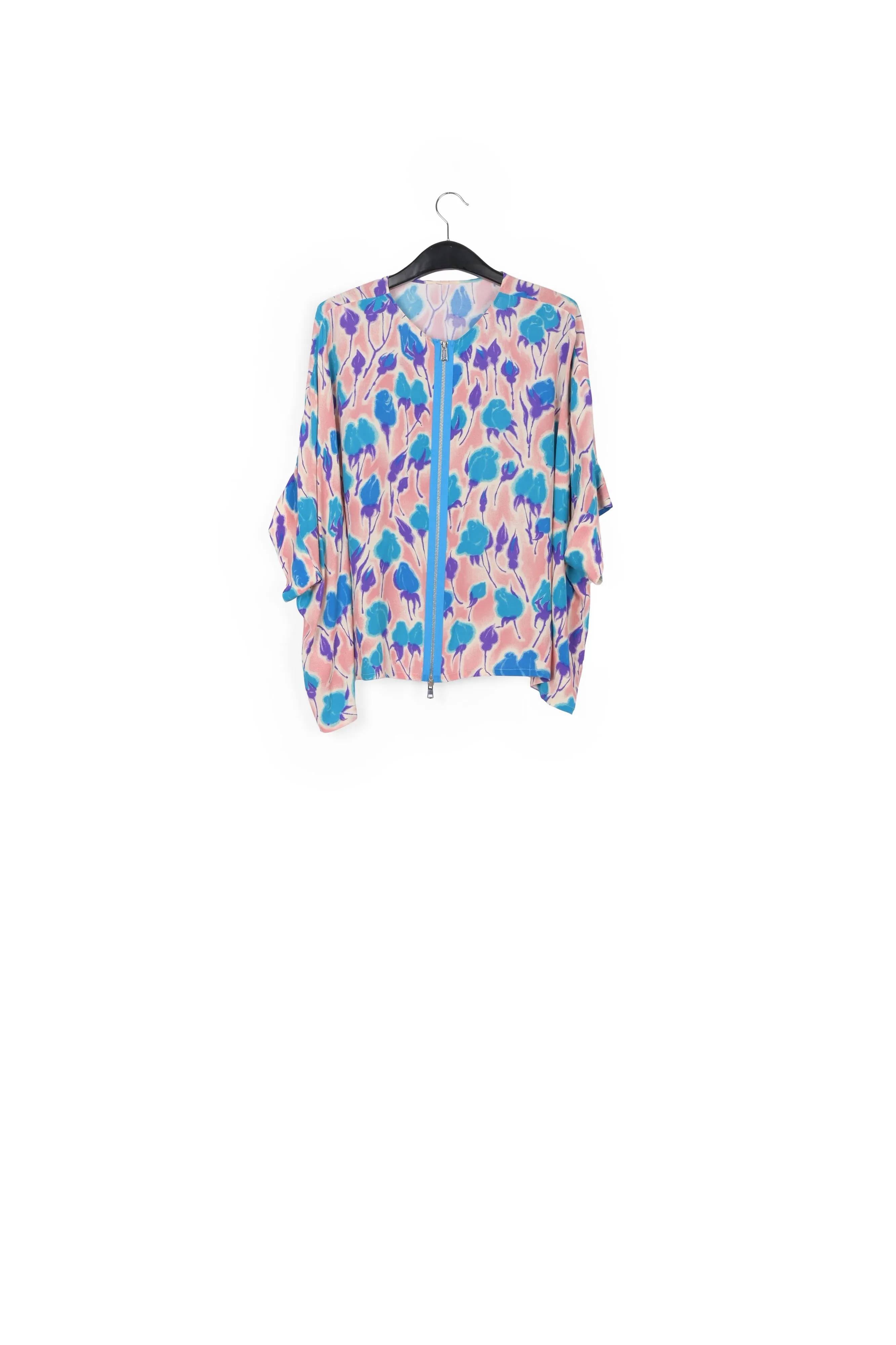 Light pink, blue and purple floral print oversized top