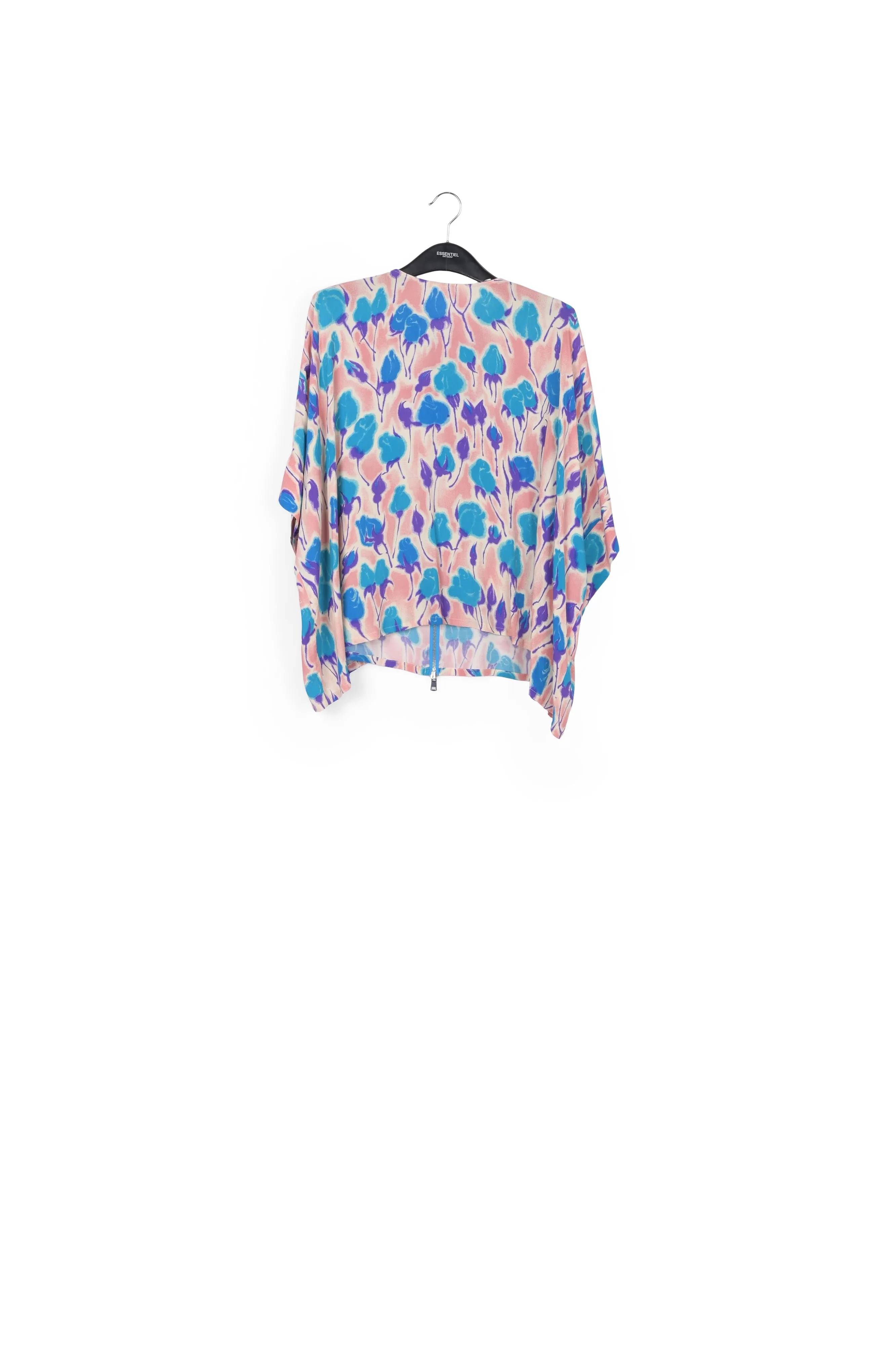 Light pink, blue and purple floral print oversized top