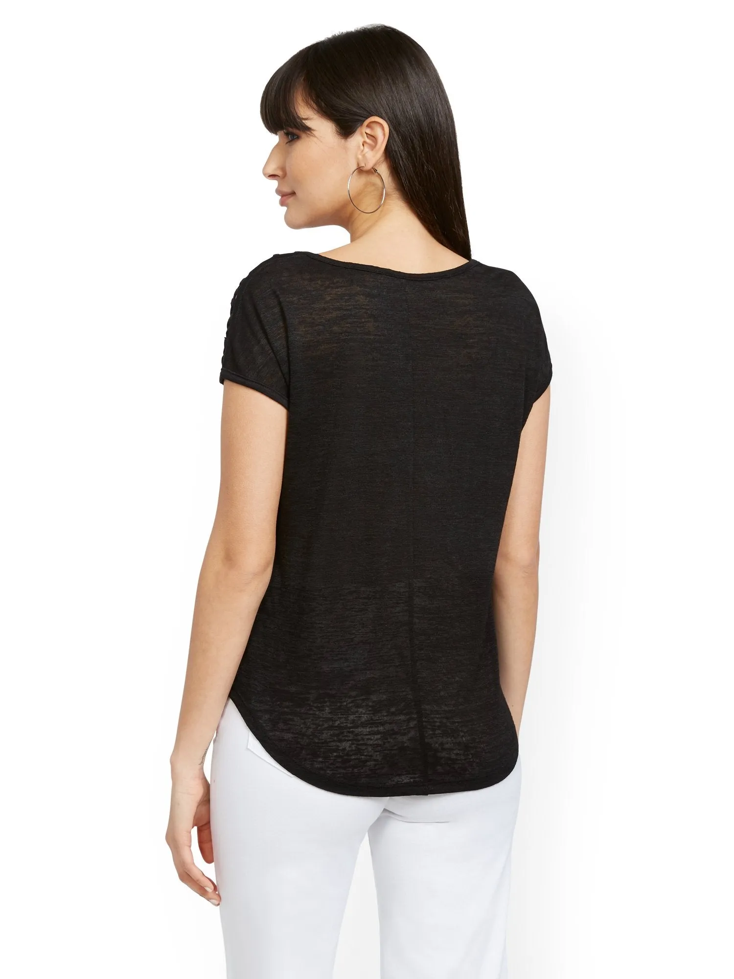 Linen-Like Lattice-Sleeve Top