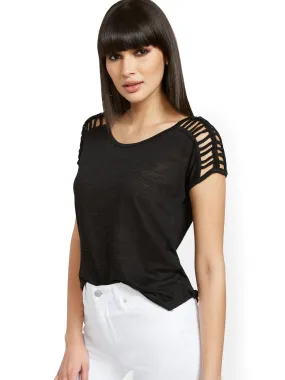 Linen-Like Lattice-Sleeve Top