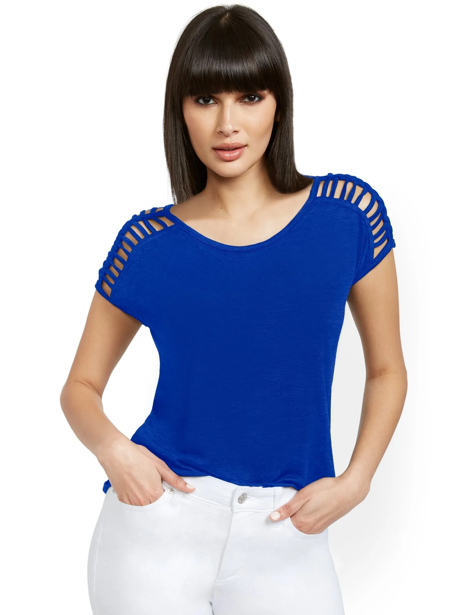 Linen-Like Lattice-Sleeve Top