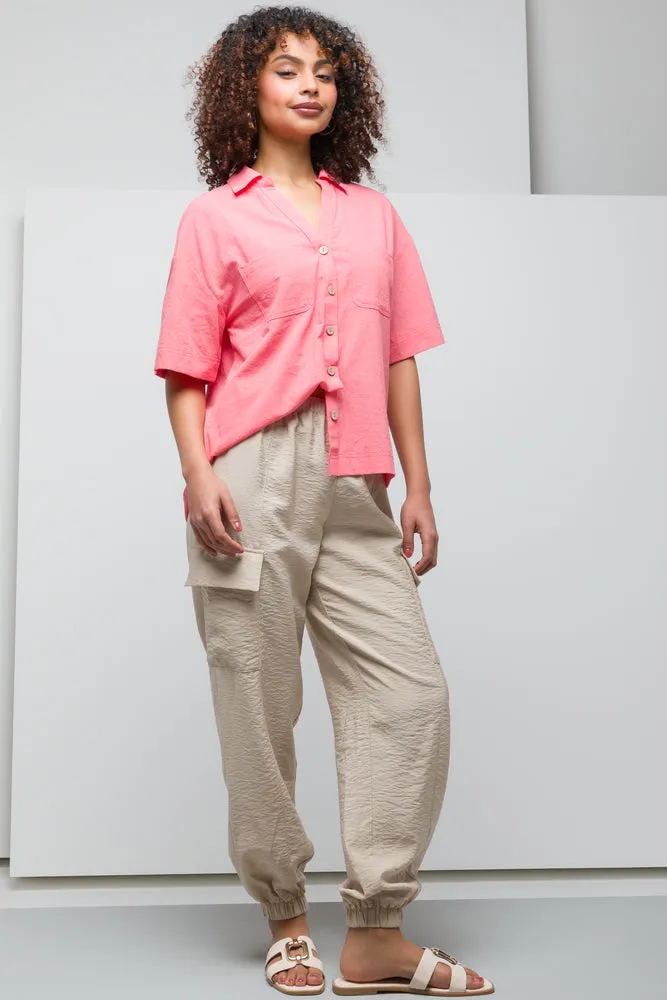 Linen Look Shirt With Pockets Coral