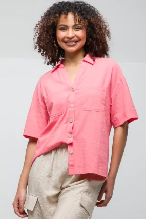 Linen Look Shirt With Pockets Coral