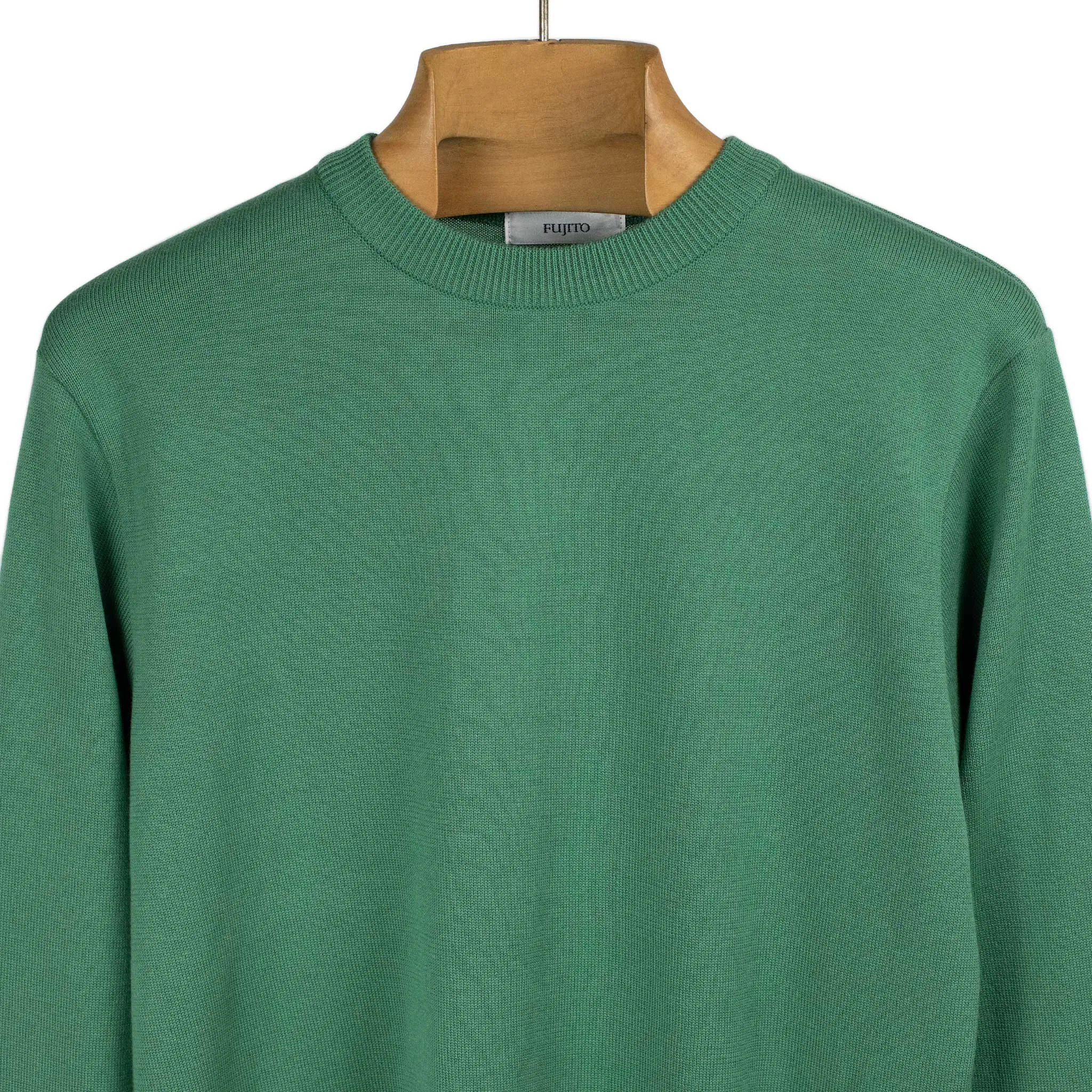 Long sleeve knit t-shirt in jade green cotton