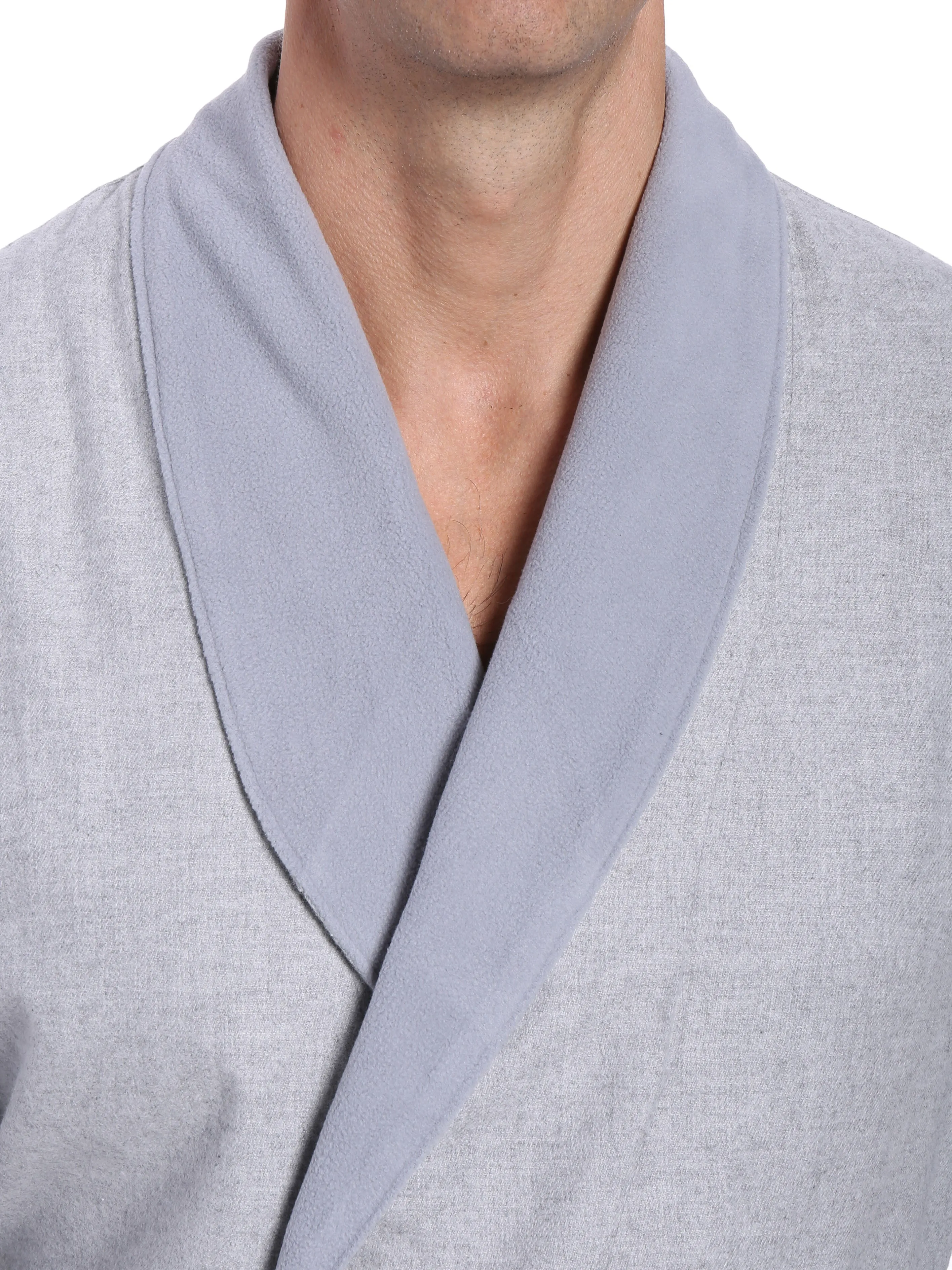 Mens Premium 100% Cotton Flannel Fleece Lined Robe - Heather Gray