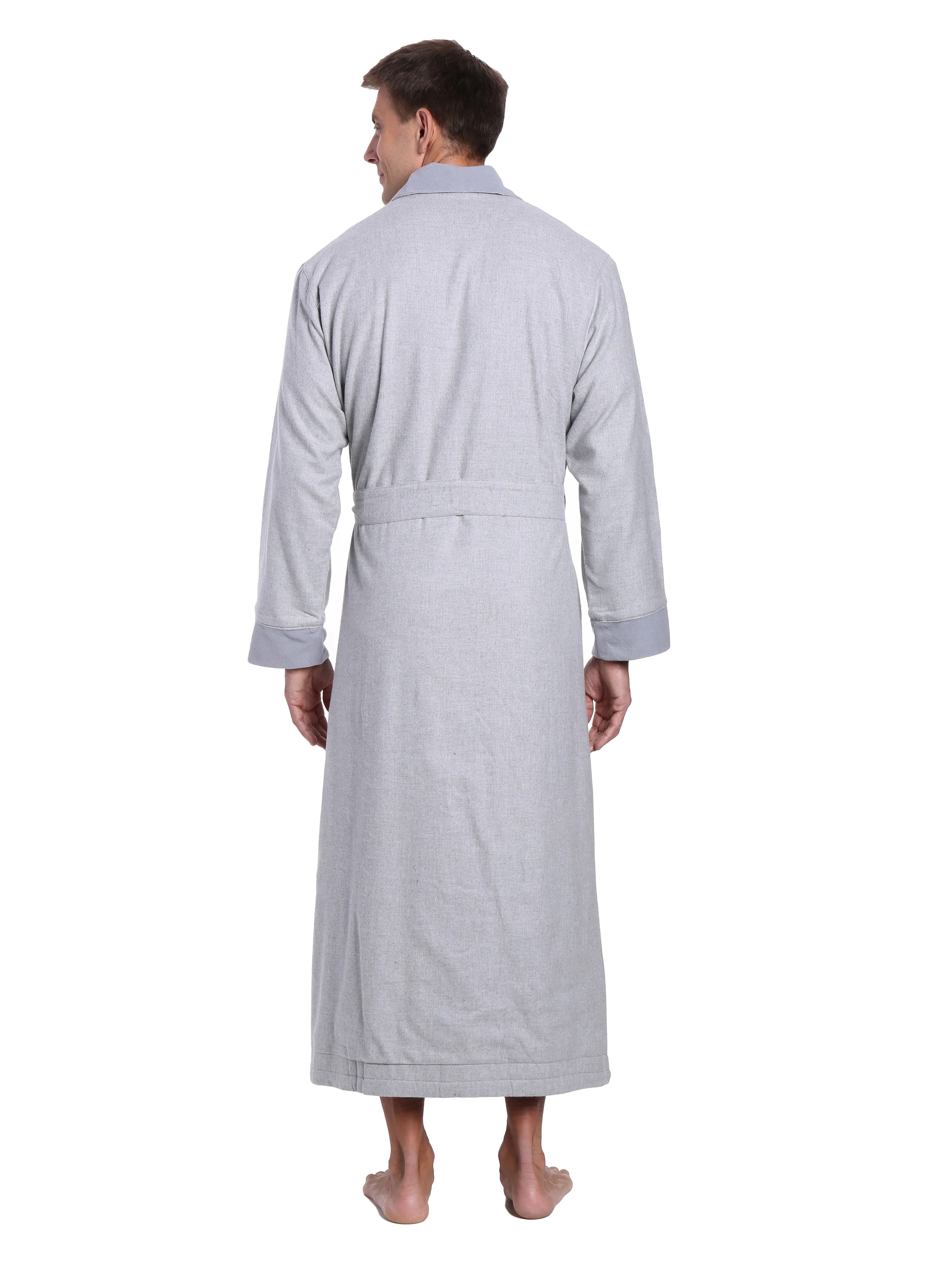 Mens Premium 100% Cotton Flannel Fleece Lined Robe - Heather Gray