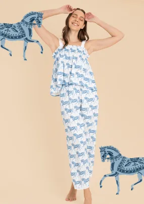 Moonlight Pajama Set  | Blossomare Print | Blue | Equestrian Sleepwear Collection