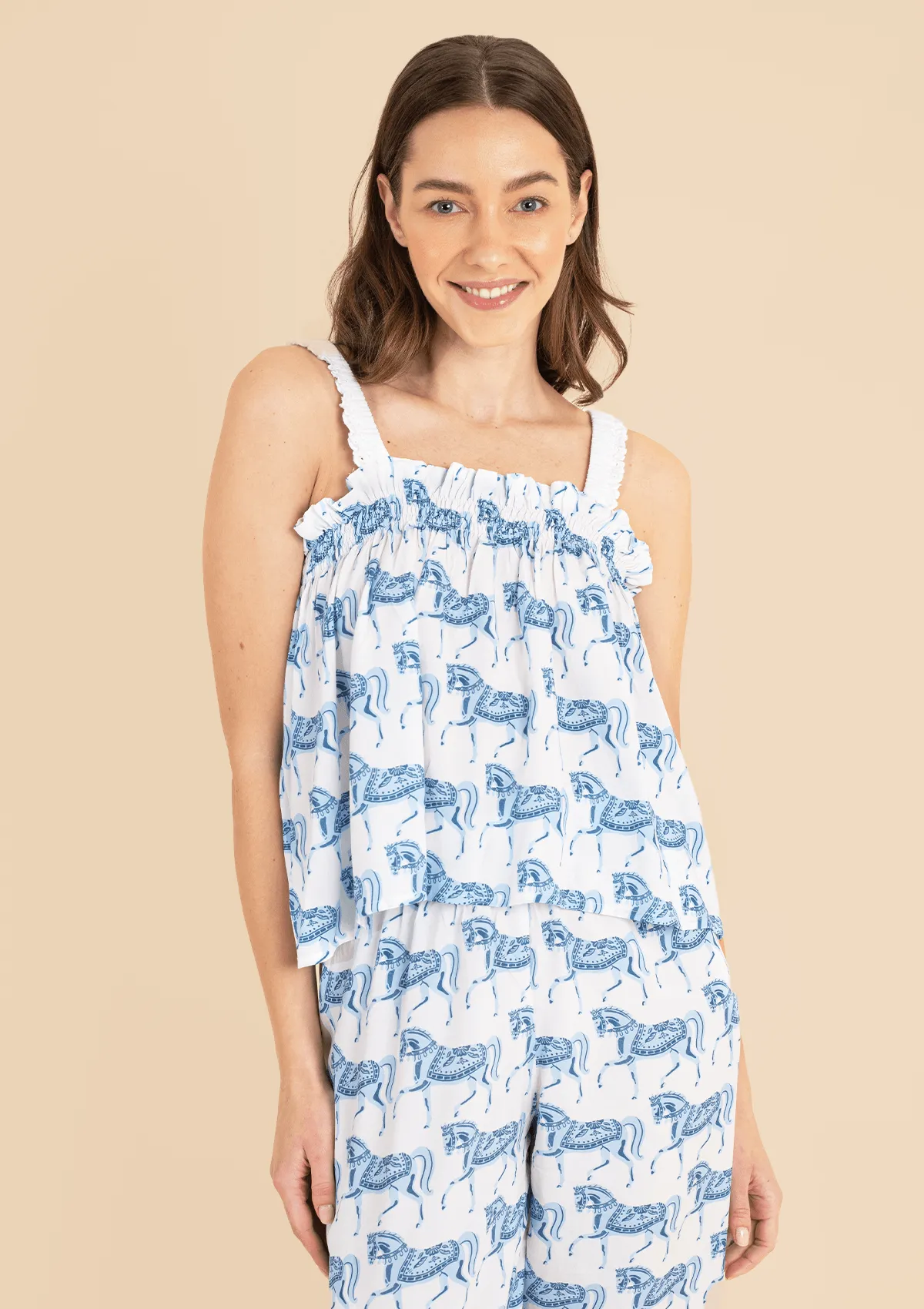 Moonlight Pajama Set  | Blossomare Print | Blue | Equestrian Sleepwear Collection