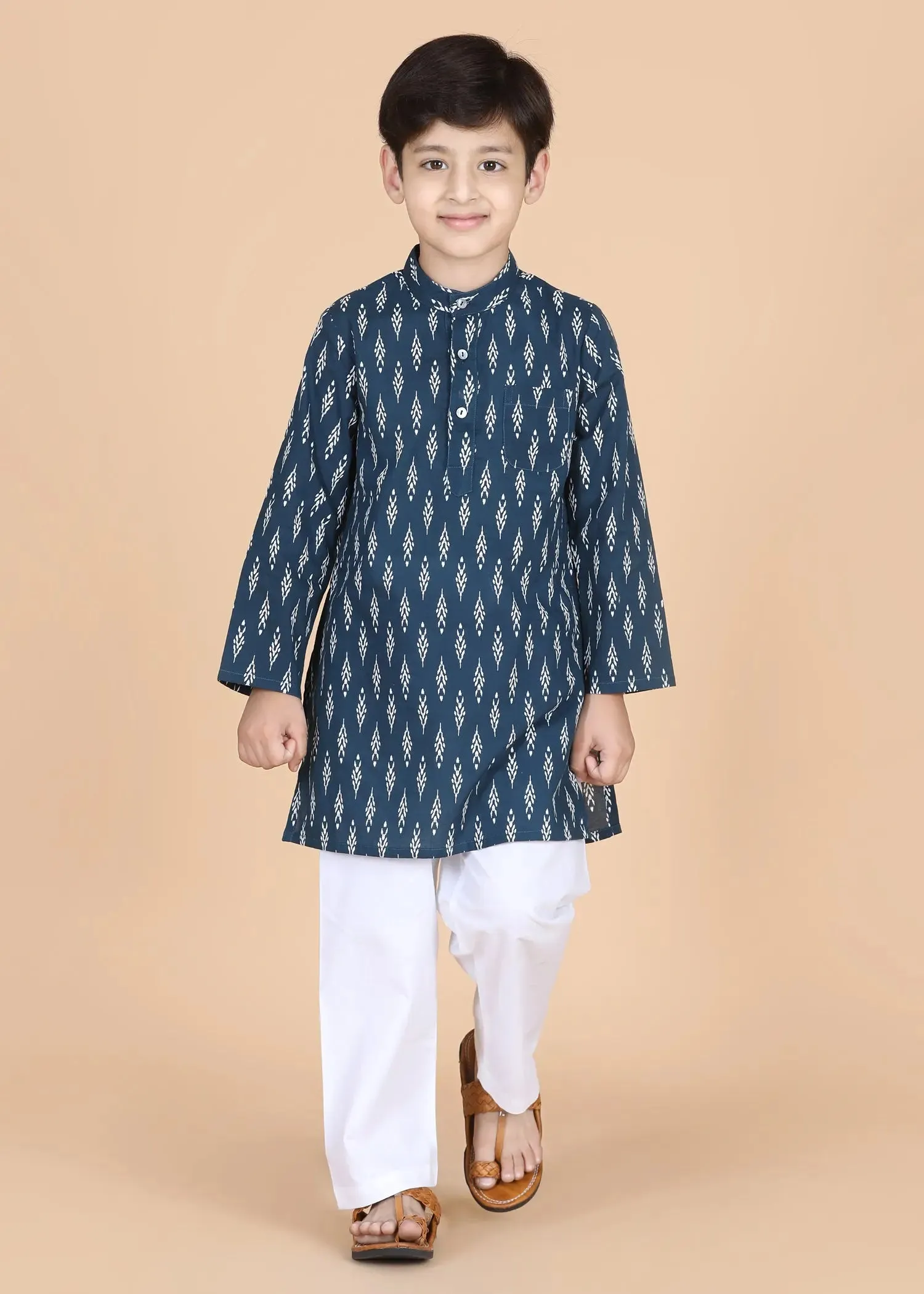 Navy Cotton Full Sleeve Kurta Boys  (2-12 Yrs)