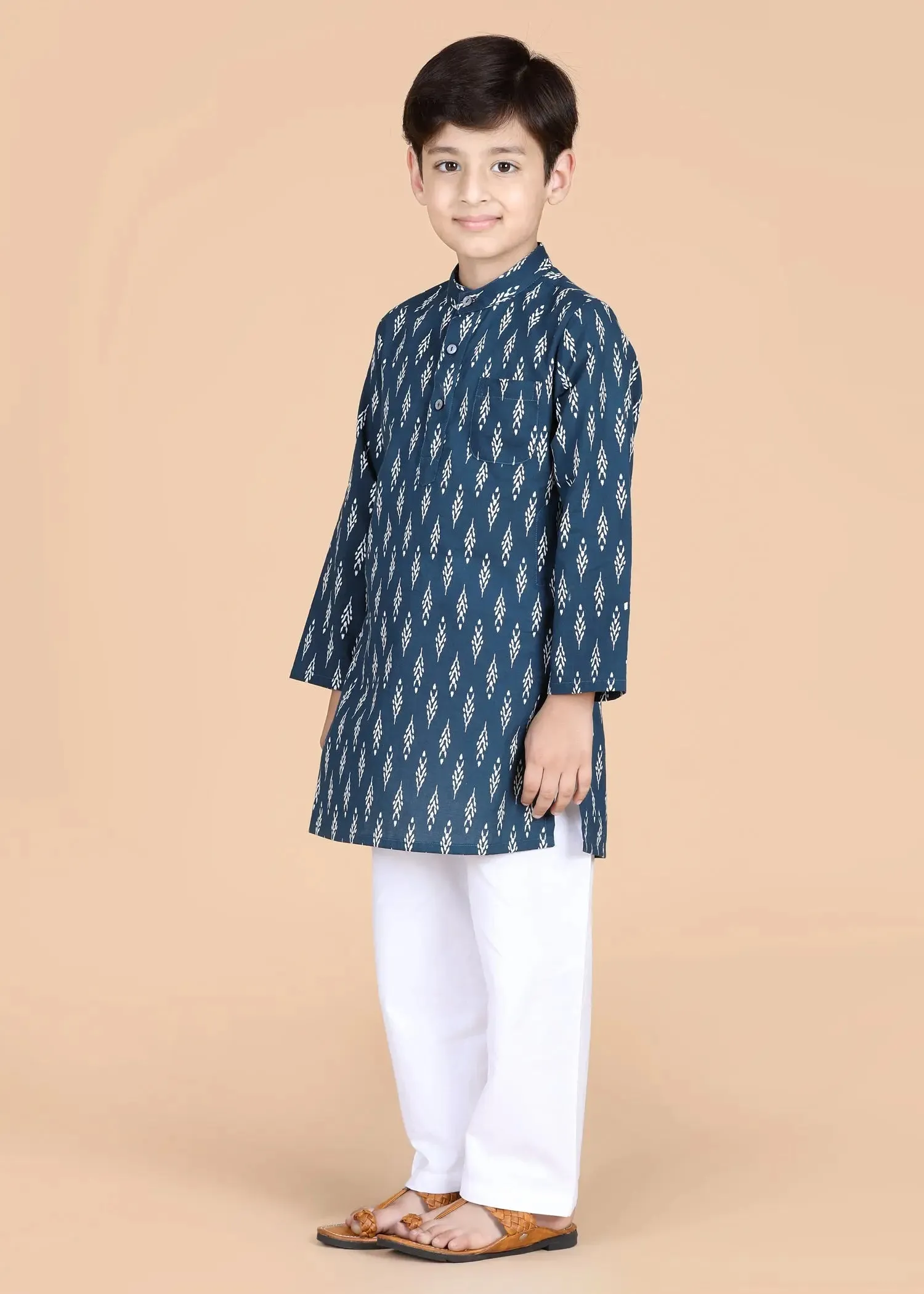 Navy Cotton Full Sleeve Kurta Boys  (2-12 Yrs)