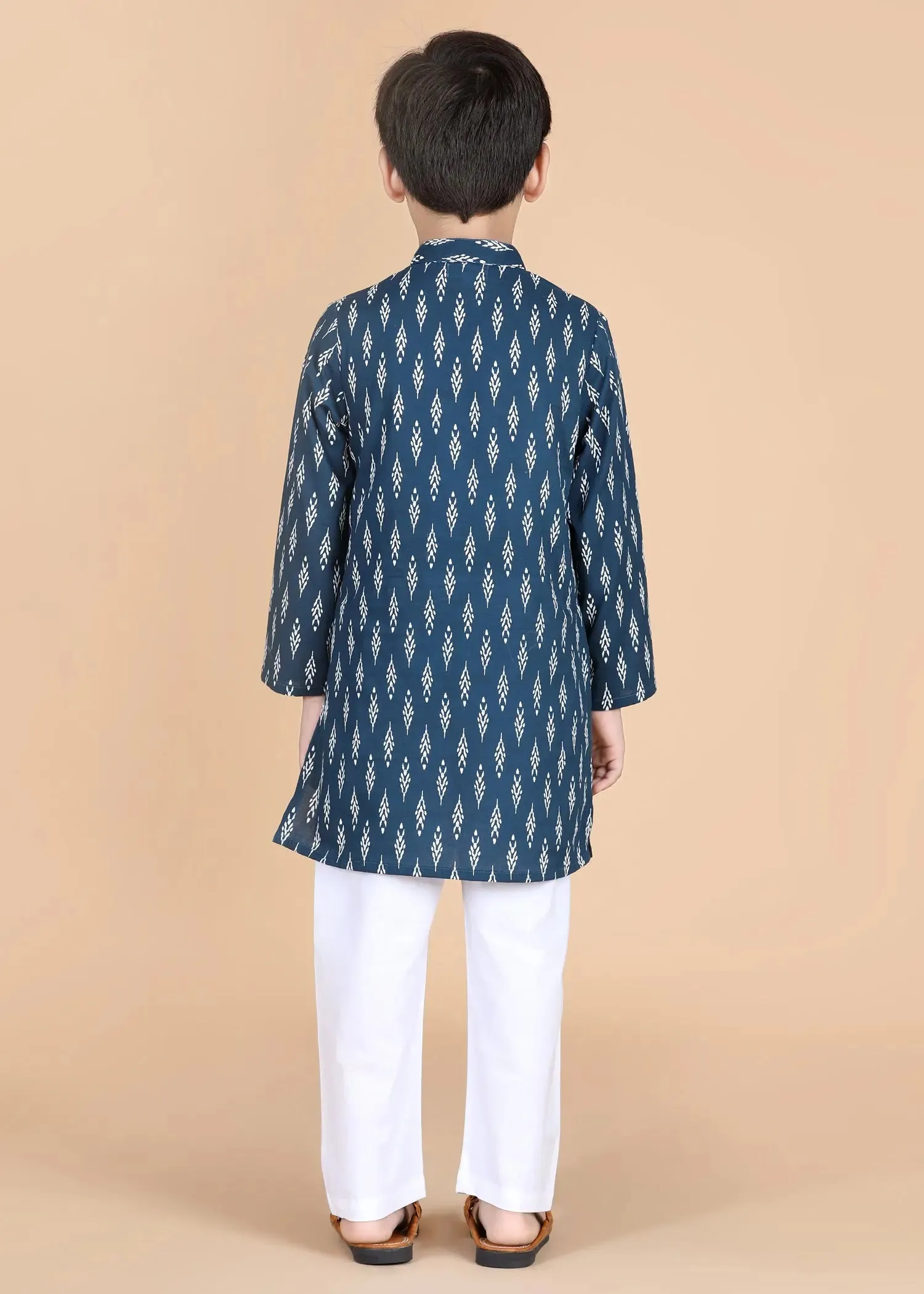 Navy Cotton Full Sleeve Kurta Boys  (2-12 Yrs)