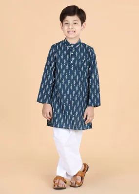 Navy Cotton Full Sleeve Kurta Boys  (2-12 Yrs)