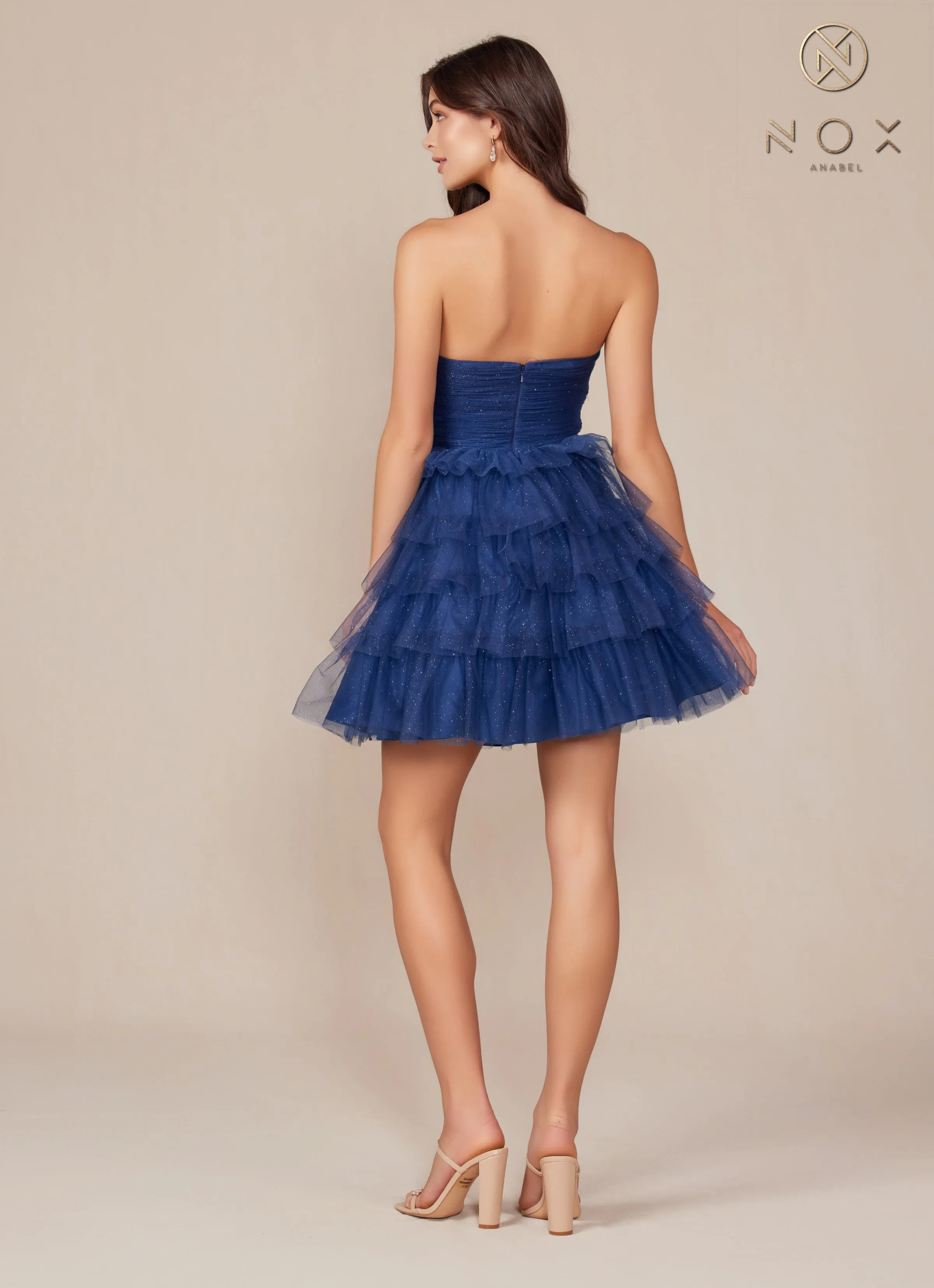 Nox Anabel A827 Strapless Tulle Ruffle Tiered Short Dress