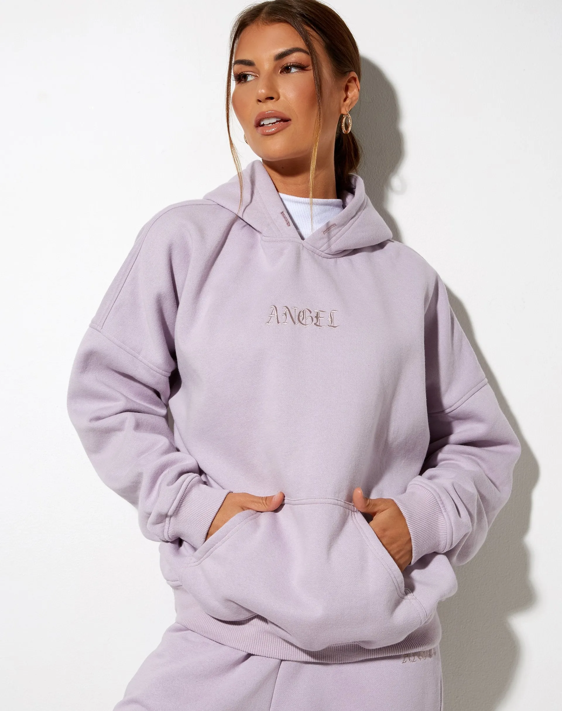 Oversize Hoodie in Violet 'Angel' Embro