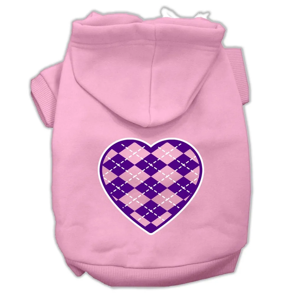 Pet Dog & Cat Hoodie Screen Printed, "Purple Argyle Heart"