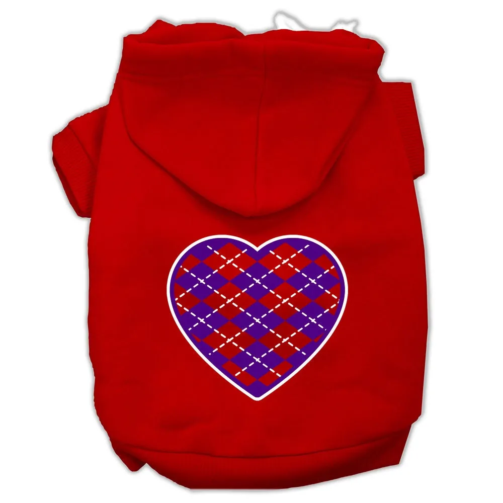 Pet Dog & Cat Hoodie Screen Printed, "Purple Argyle Heart"