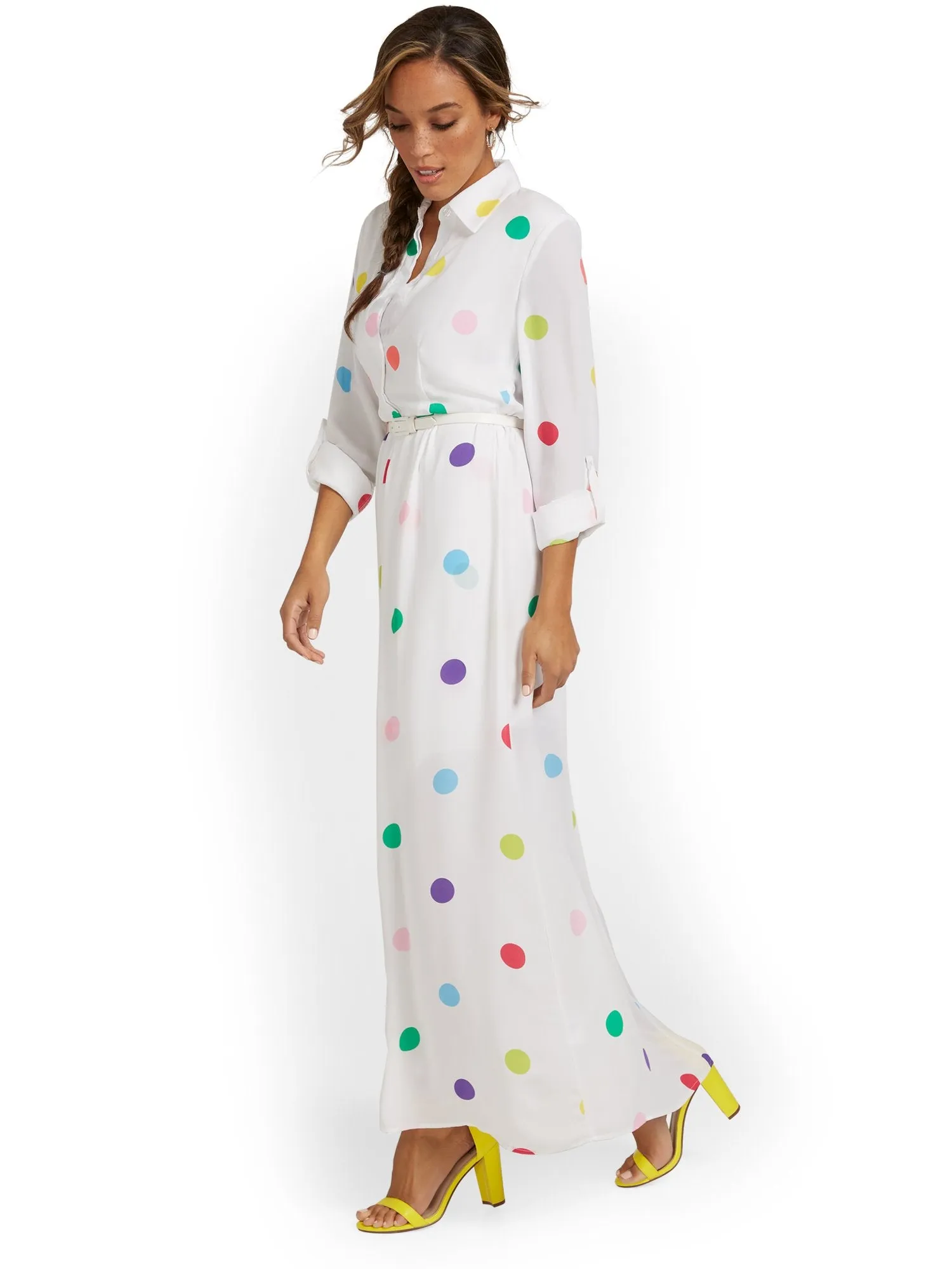 Polka-Dot Maxi Shirtdress