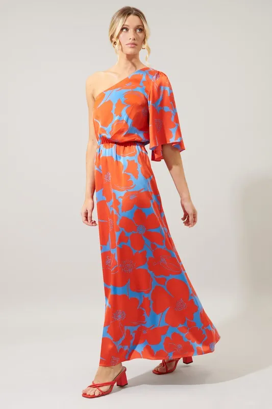 Poppy One Shoulder Satin Maxi Dress