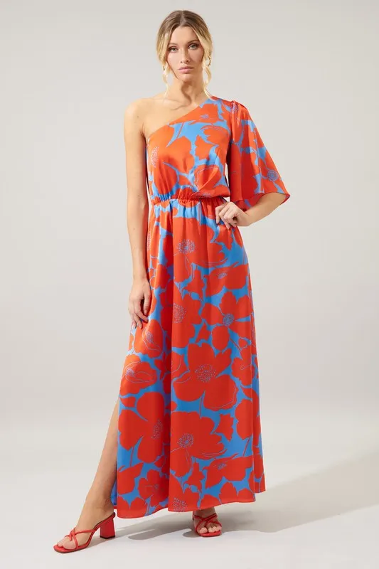 Poppy One Shoulder Satin Maxi Dress