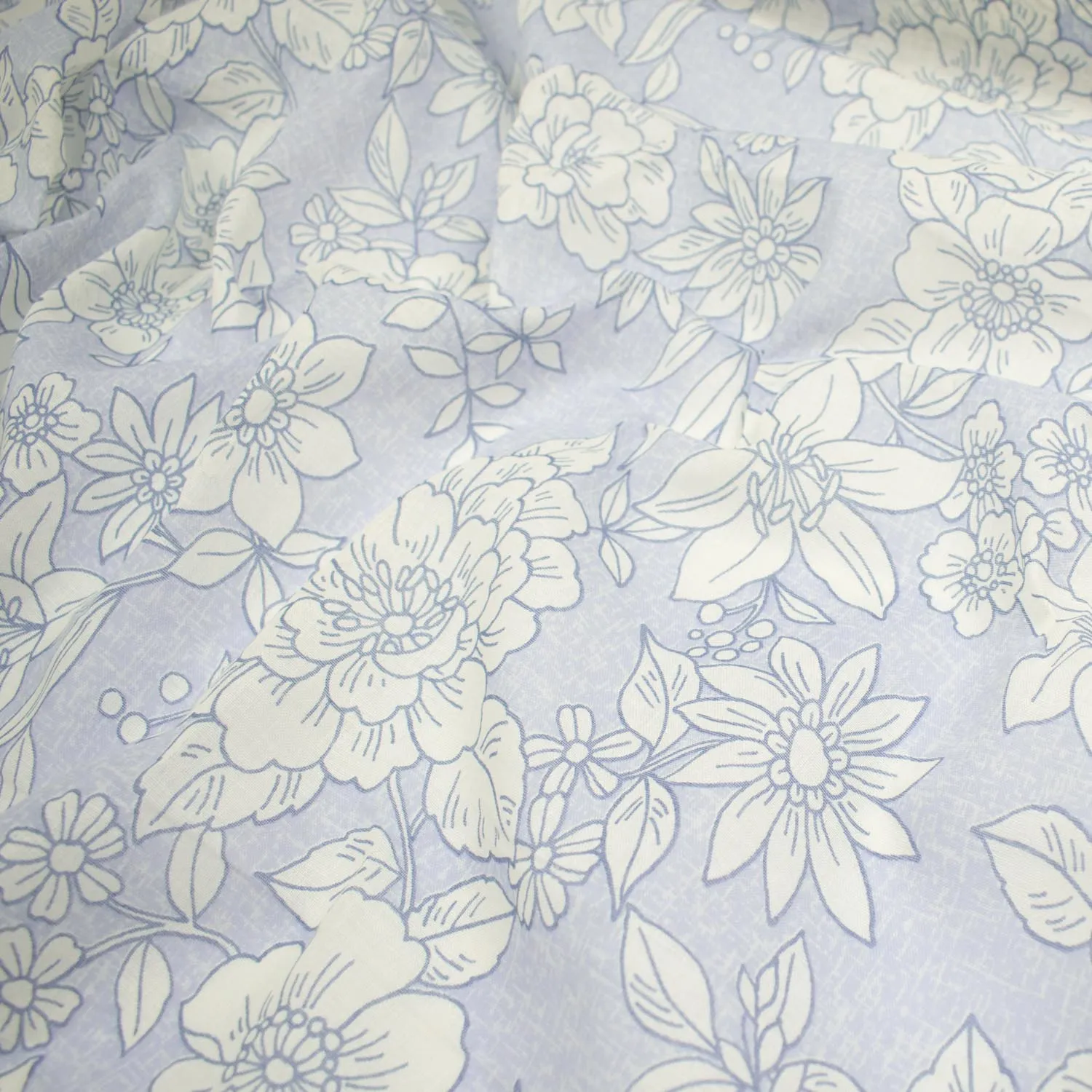 Printed Cotton Voile Design-51 White Big Flowers on Light Blue